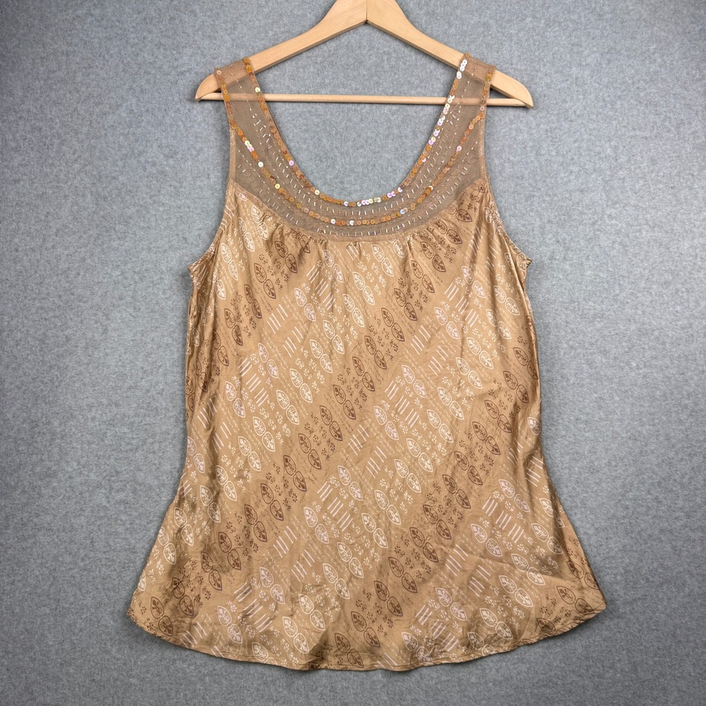 Vintage Old Navy Tank Top Womens XXL Tan Gold 100% Silk Sequin Y2K Boho Fairy